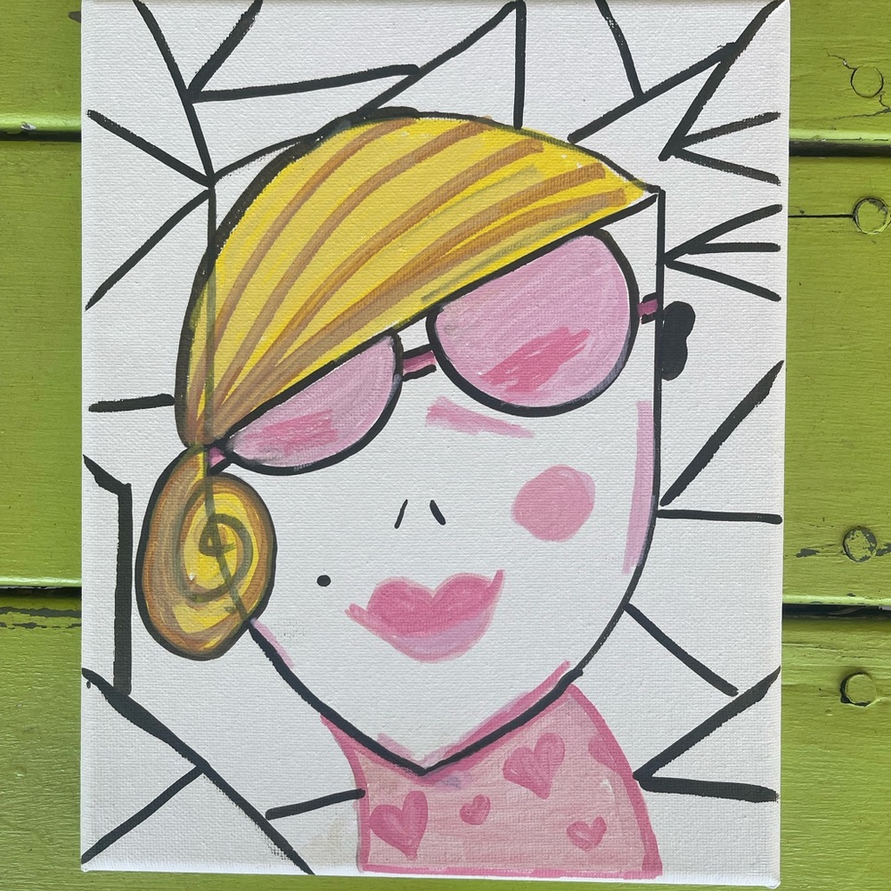 Contemporary Pink & Yellow Portrait Canvas Art by